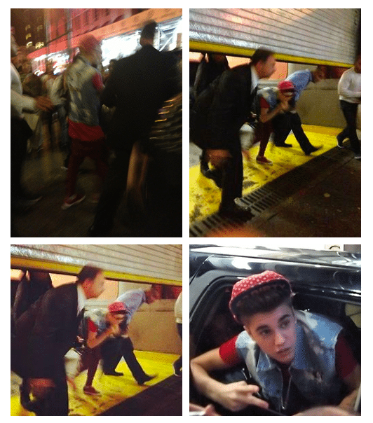 Justin Bieber making an impromptu entrance at a NYC hotel to see Selena Gomez