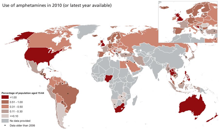 Adderall use in the world in 2010