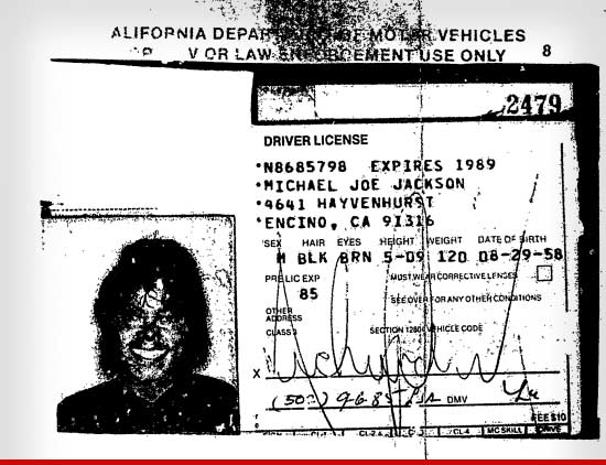 Michael Jackson driver's license Michael Jackson driver's license
