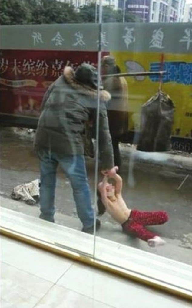 Chinese father stripping and dragging daughter