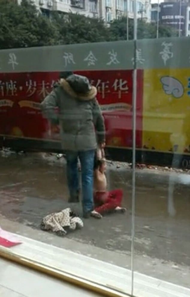 Chinese father stripping and dragging daughter