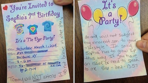 gay dads receive reply to son's birthday party 
