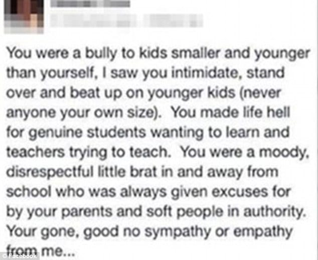 Australian teacher posts Facebook post praising student's suicide.