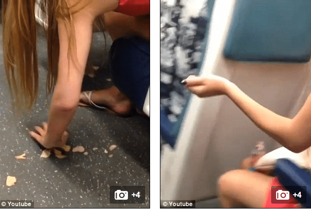 Metro North drunk girl eats potato chips off the floor