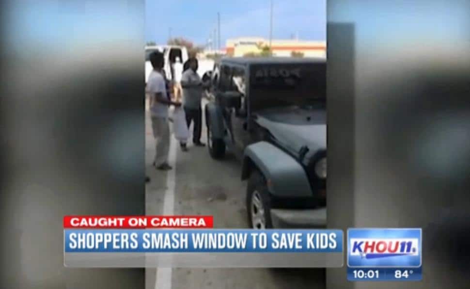 Texas Mall shoppers smash car window to save children in hot car