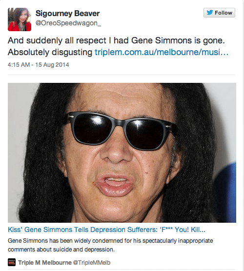 Gene Simmons of Kiss tells depressed people to commit suicide