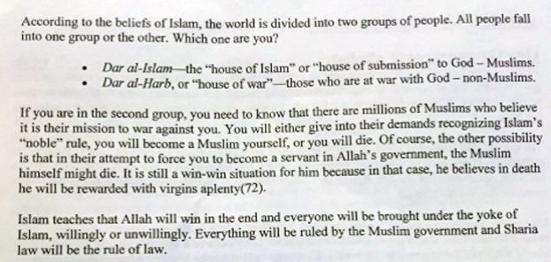 Teacher hands out anti Muslim propaganda