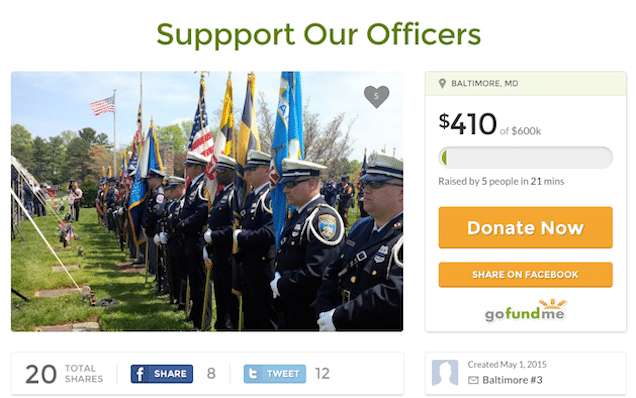 Baltimore Police Union gofundme page