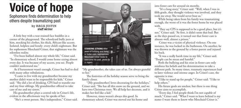 Meechaiel Criner had appeared in a school paper interview