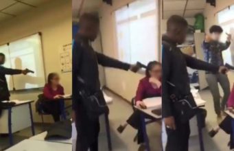 Watch: French student points (fake) gun at teacher’s head (charged). French student points gun at teachers head