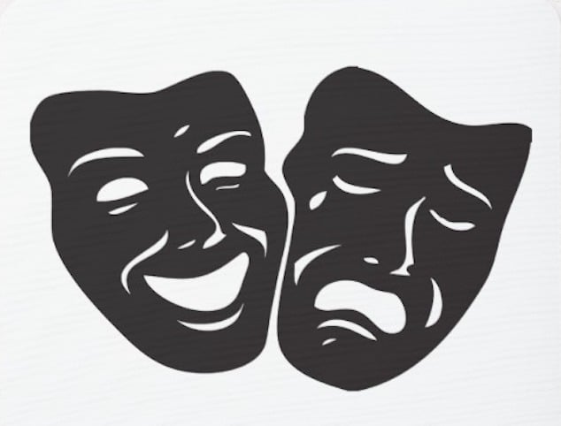 Two masks, representing comedy and drama.