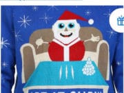 Walmart Santa sweater doing coke