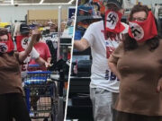 Minnesota couple wearing swastika face masks at Walmart banned Minnesota couple wear swastika face mask Walmart store