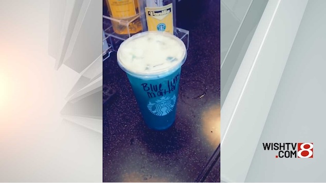 Blue Lives Matter Starbucks drink with bleach