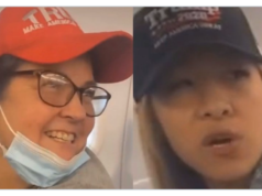 Frontier airlines Maga hat wearing women