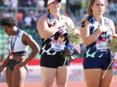 Gwen Berry hammer thrower turns back