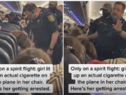Woman booted off Spirit Airlines plane after lighting a cigarette and blowing smoke in passenger faces Spirit airlines female passenger lights cigarette on plane booted off