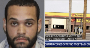 Jamie Avery truck driver tries to set baby on fire NY gas station
