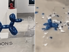 Jeff Koons balloon dog sculpture broken Miami