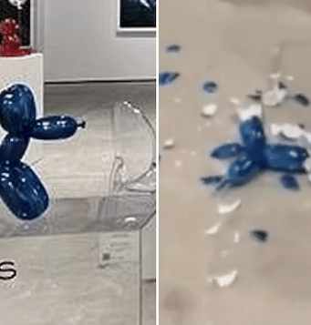 Jeff Koons balloon dog sculpture broken Miami
