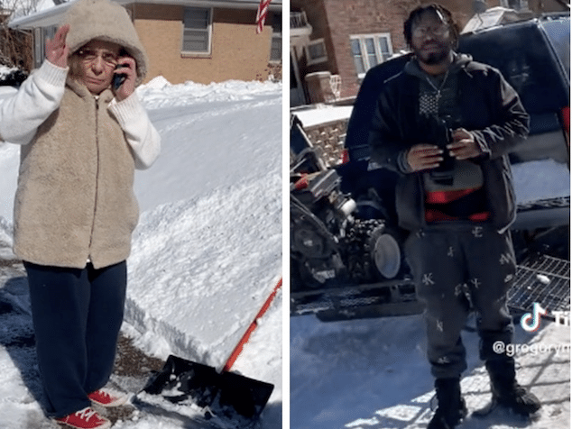 Gregory McAdory, Rockford Illinois black man shovels snow outside Karen home