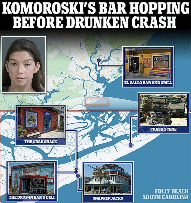 Jamie Komoroski drank at 4 bars evening of fatal collision