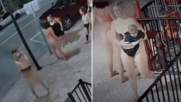 Brianna Lafoe & Sierrah Newell toss & throw baby outside Daytona Beach bar.