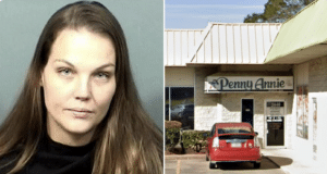 Jamie Gunn, West Melbourne, Florida mom leaves kids in car to go drinking at bar.