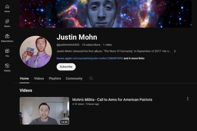Justin Mohn YouTube account, including beheading video.