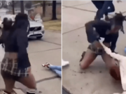 Maurnice DeClue Hazelwood East High School student beats female student Kailee concrete ground.