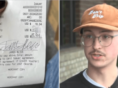 Noah Bierig, Wichita, Kansas server receives homophobic slur from customer where gratuity amount exists on restaurant receipt.