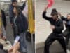 Woman tries to grab MAGA hat off man’s head on NYC subway