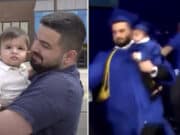 University of Buffalo graduate Jean Paul Al Arab goes on stage with baby son to accept diploma only to be chased by police.