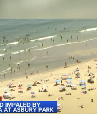 Female lifeguard impaled by 6ft beach umbrella at Jersey shore after falling of lifeguard chair at Asbury Park.