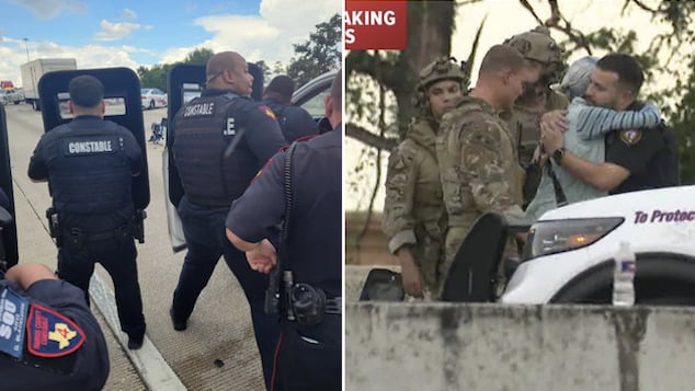 Texas I-45 freeway standoff with woman with gun ends after mental health crises after pulling out folding chair and sitting in middle of road