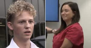 Nicole Ballew Callaham former Anderson County teacher grins during Greenville county bond hearing
