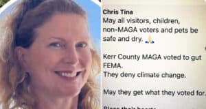 Dr. Christina Propst, Texas pediatrician with Blue Fish Pediatrics, fired for saying flood victims were Trump supporters who got what they voted for. 