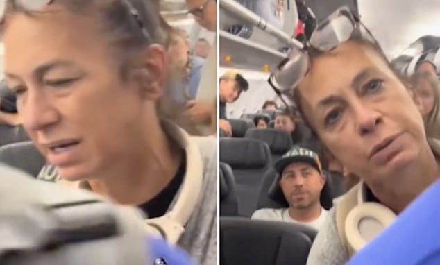 Karen Lawyer causes passenger uproar as she skips line trying to get off plane first as she heads for the exit