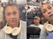 Karen Lawyer causes passenger uproar as she skips line trying to get off plane first as she heads for the exit