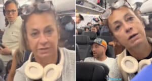 Karen Lawyer causes passenger uproar as she skips line trying to get off plane first as she heads for the exit