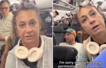 Karen Lawyer causes passenger uproar as she skips line trying to get off plane first as she heads for the exit