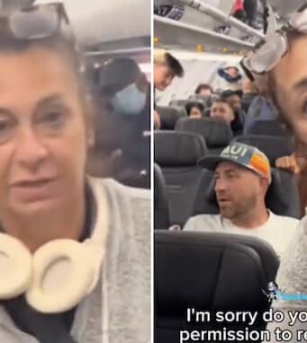 Karen Lawyer causes passenger uproar as she skips line trying to get off plane first as she heads for the exit