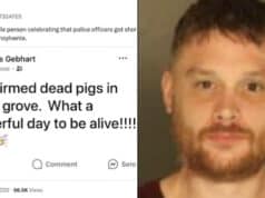 Christopher Gebhart widely condemned on social media after cheering the shooting deaths of 3 York County Police in PA serving warrant.