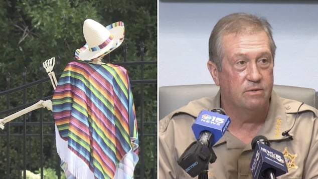 Mobile county Sheriff Paul Burch ICE Halloween display featuring fleeing Mexican skeletons being chased by ICE agents leads to accusations of racism