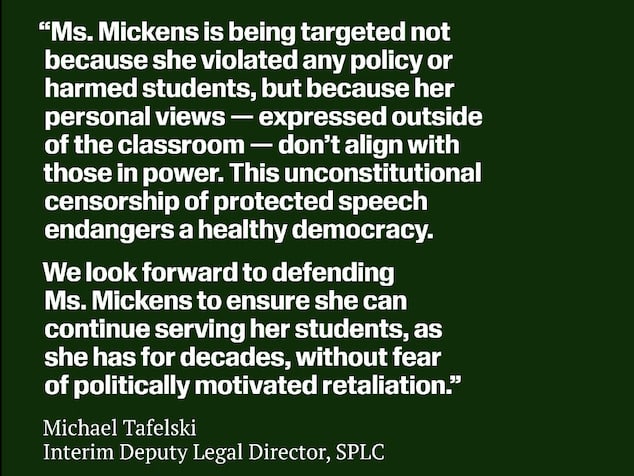 Georgia school teacher sues to get her job back after indefinitely suspended over Charlie Kirk assassination comments.