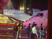 Two Delta planes collide into each other taxiing at LaGuardia Airport involving Endeavor Air CRJ-900 regional jets.