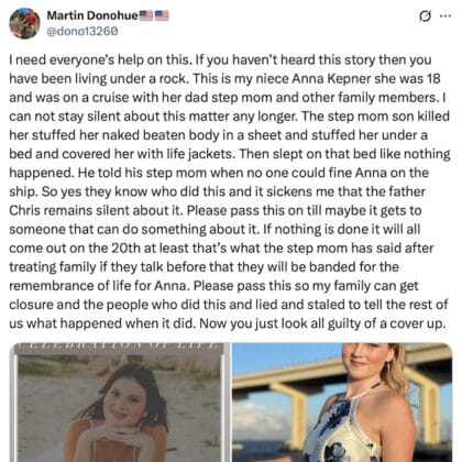 Anna Kepner uncle Martin Donohue claims Stepbrother killed her amid