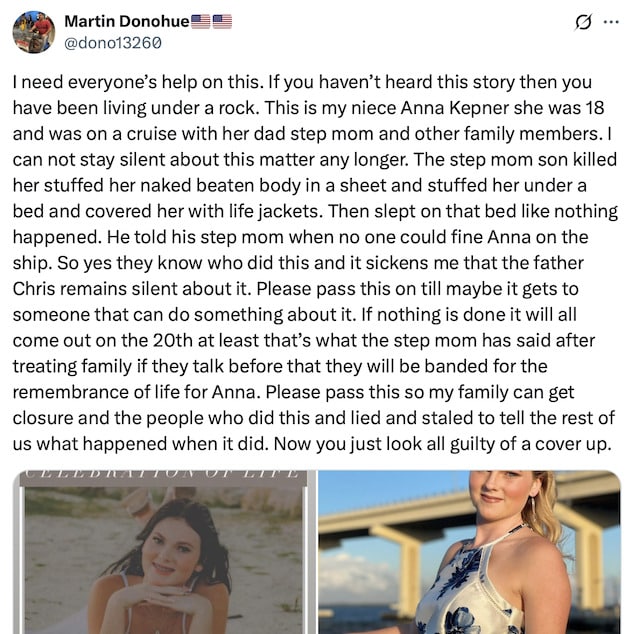 Anna Kepner uncle Martin Donohue claims Stepbrother killed her amid cover-up