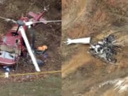 Hammonton NJ helicopter crash leaves pilot dead, other injured after two choppers colliding mid air.