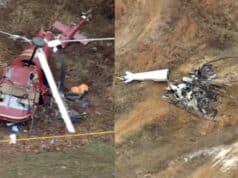 Hammonton NJ helicopter crash leaves pilot dead, other injured after two choppers colliding mid air.